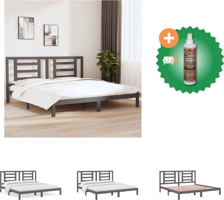 VidaXL Houten Bedframe Grijs 205.5 x 205.5 x 31 cm Massief grenenhout Geschikt voor 200 x 200 cm matras Bed Inclusief Houtreiniger en verfrisser