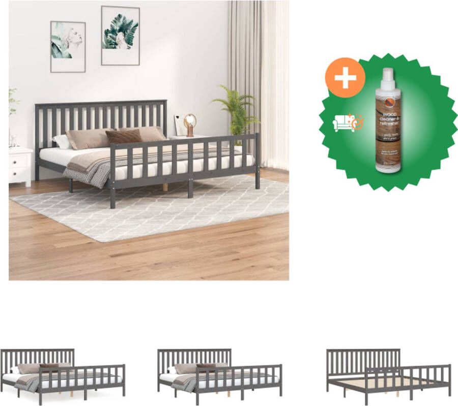 VidaXL Klassiek Massief Grenen Bedframe 205.5 x 205.5 x 69.5 cm Grijs Bed Inclusief Houtreiniger en verfrisser