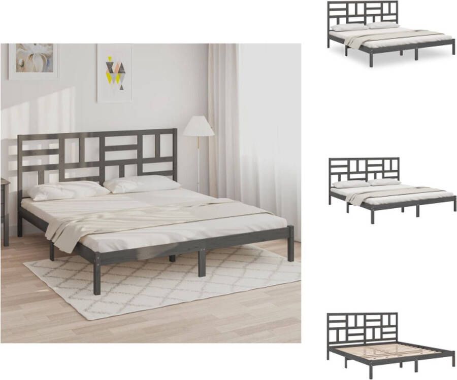VidaXL Houten Bedframe Grijs 205.5 x 206 x 104 cm Massief grenenhout Geschikt voor matras 200 x 200 cm Montage vereist Bed