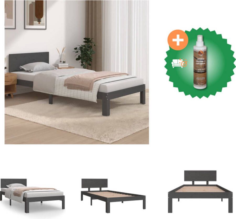 VidaXL Houten Bedframe Grijs 205.5 x 93.5 x 69.5 cm Massief Grenenhout Inclusief Hoofdeind Geschikt voor Matras 90 x 200 cm Montage Vereist Bed Inclusief Houtreiniger en verfrisser