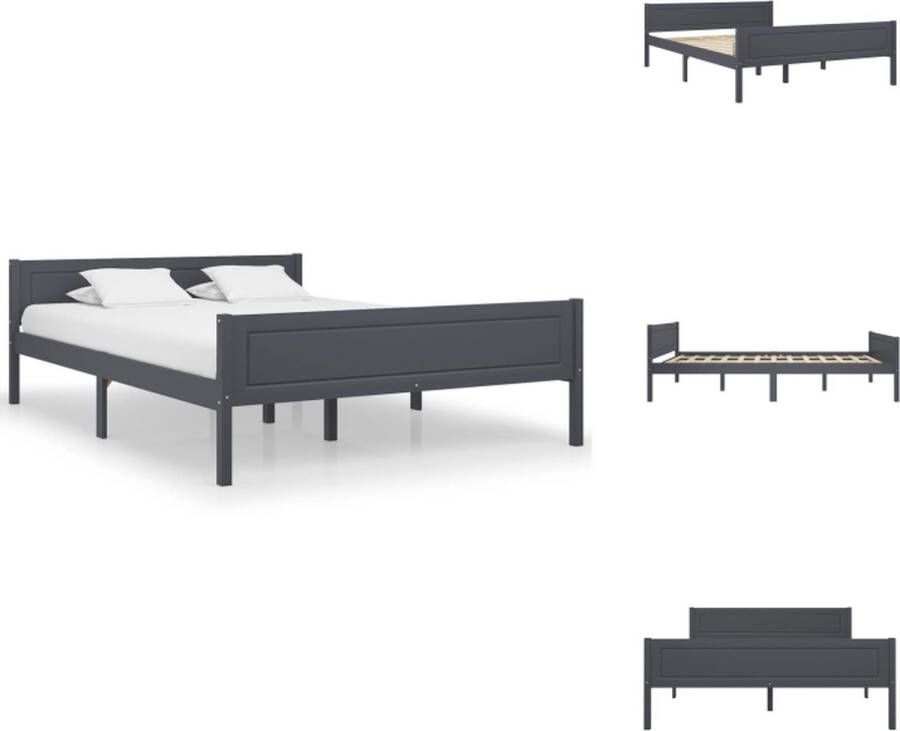 VidaXL Houten Bedframe Grijs 206 x 146 x 63 cm Massief grenenhout en multiplex Montage vereist Bed