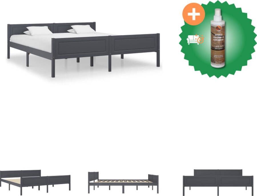 VidaXL Bedframe Grenenhout Grijs 208 x 188 x 77 cm Geschikte matras 180 x 200 cm Montage vereist Bed Inclusief Houtreiniger en verfrisser - Foto 3