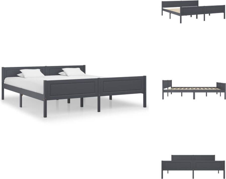 VidaXL Houten Bedframe Grijs 206 x 186 x 63 cm Massief grenenhout en multiplex Montage vereist Bed