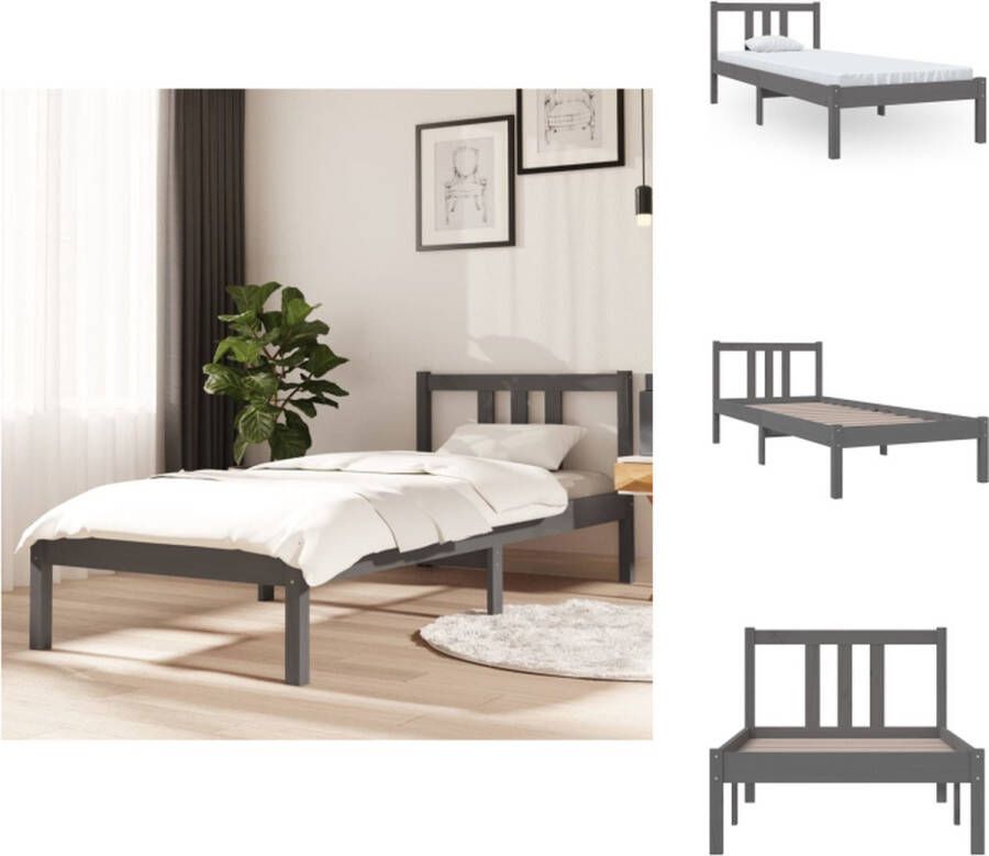 VidaXL Houten Bedframe Grijs Eenpersoons 75 x 190 cm Massief grenenhout Stabiel en comfortabel Bed