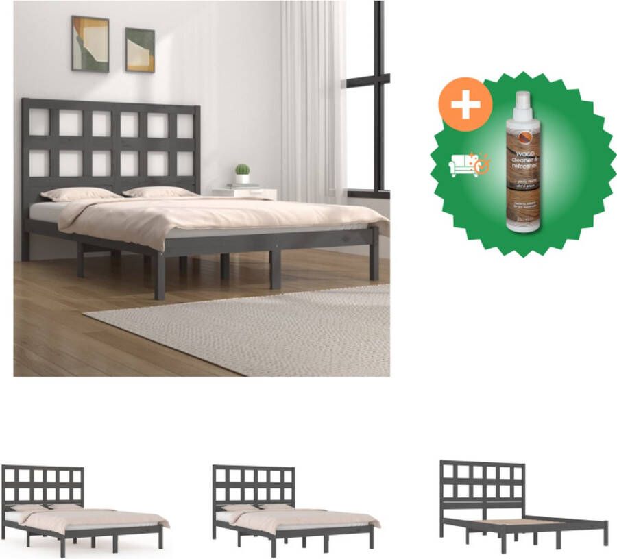 VidaXL Bedframe Grenenhout King Size (150x200cm) Grijs massief houten bedframe met stabiel ontwerp en comfortabel hoofdbord Bed Inclusief Houtreiniger en verfrisser - Foto 7
