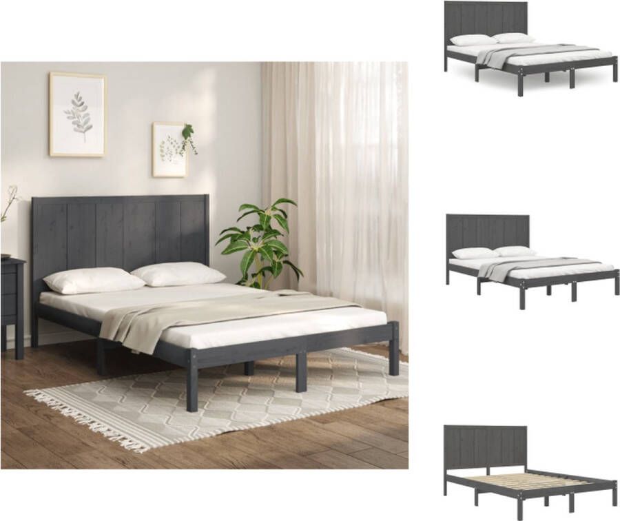 VidaXL Houten Bedframe Grijze Massief Grenenhout 205.5 x 125.5 x 31 cm Comfortabel Hoofdeinde Bed