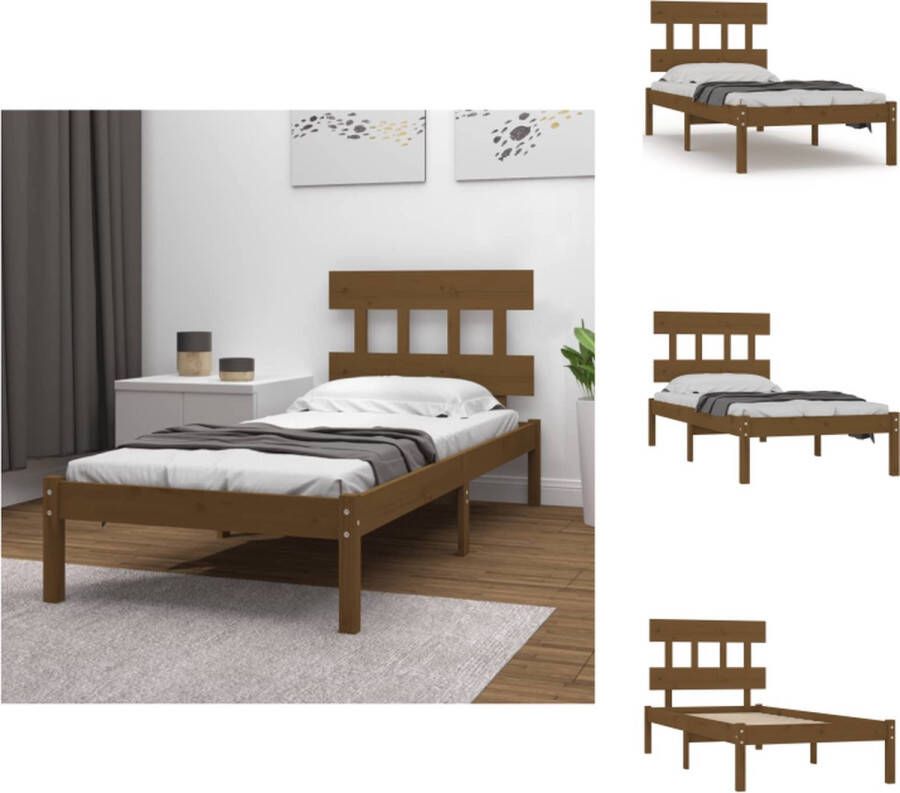 VidaXL Bedframe Bedframes Eenpersoonsbed Bed Bedframe massief hout honingbruin 100x200 cm - Foto 2