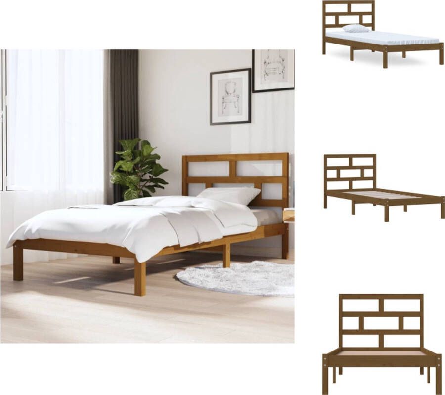 VidaXL Houten Bedframe Honingbruin 205.5 x 106 x 100 cm Massief Grenenhout Multiplex Lattenbodem Bed - Foto 2