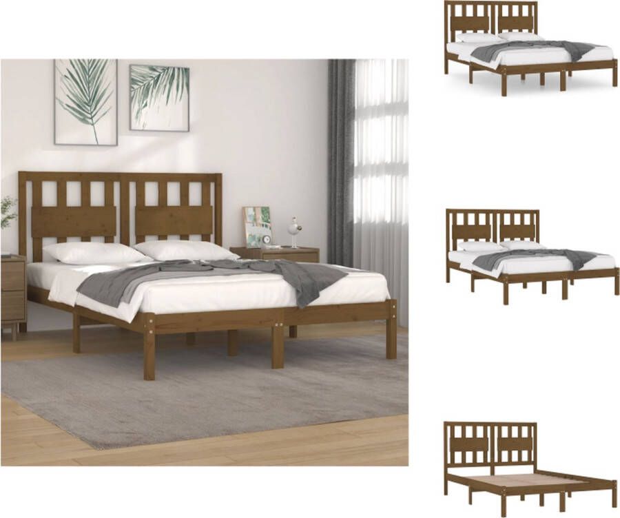 VidaXL houten bedframe Honingbruin 205.5 x 145.5 x 31 cm Massief grenenhout Bed