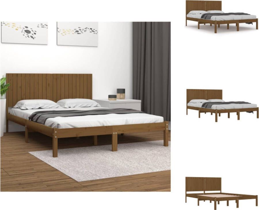 VidaXL Houten Bedframe Honingbruin 205.5 x 205.5 x 31 cm Massief grenenhout Bed