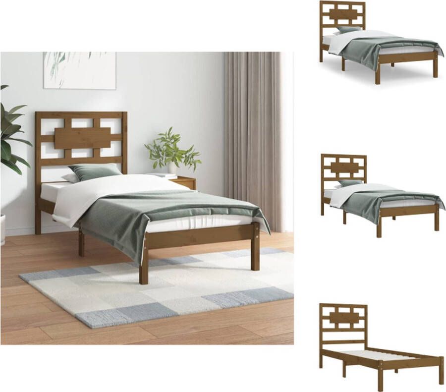 VidaXL Houten Bedframe Honingbruin 205.5 x 95.5 x 31 cm Massief Grenenhout Inclusief Hoofdbord Bed