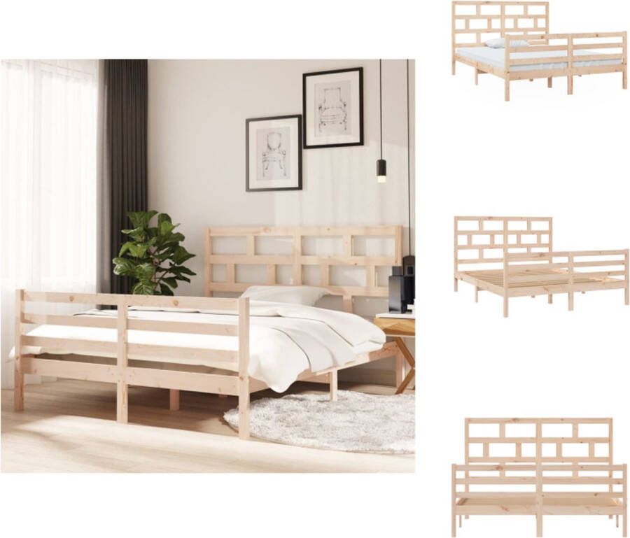 VidaXL Houten Bedframe King Size Grenenhout Inclusief Lattenbodem 205.5 x 156 x 100 cm Bed