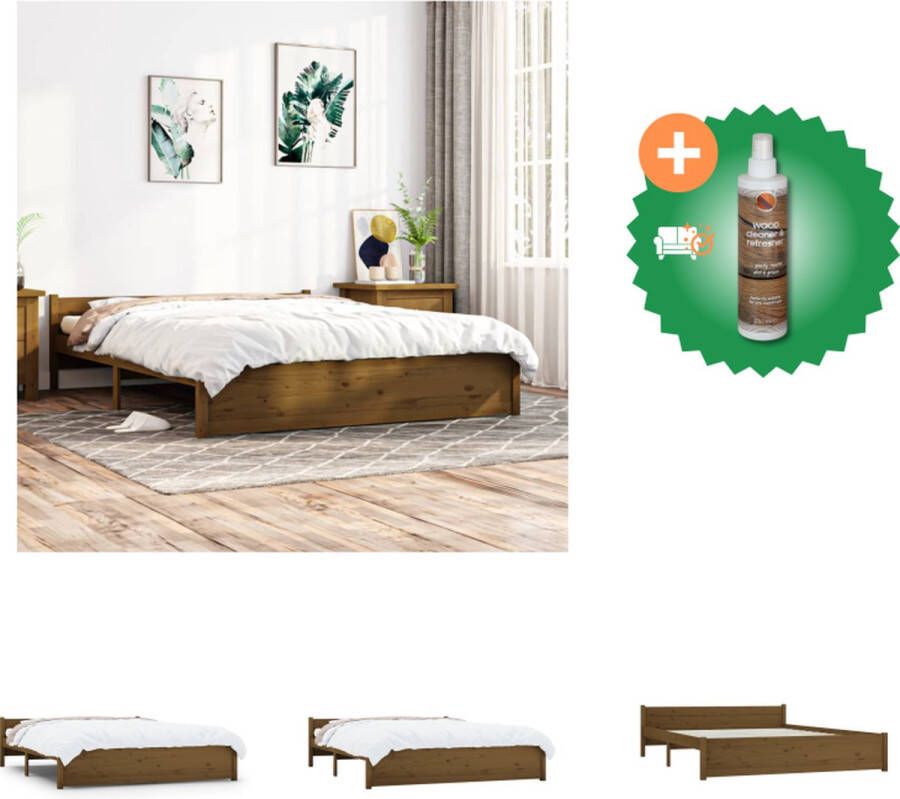 VidaXL Houten Bedframe King Size Massief Grenenhout 205.5 x 155.5 x 51 cm (LxBxH) Honingbruin Bed Inclusief Houtreiniger en verfrisser