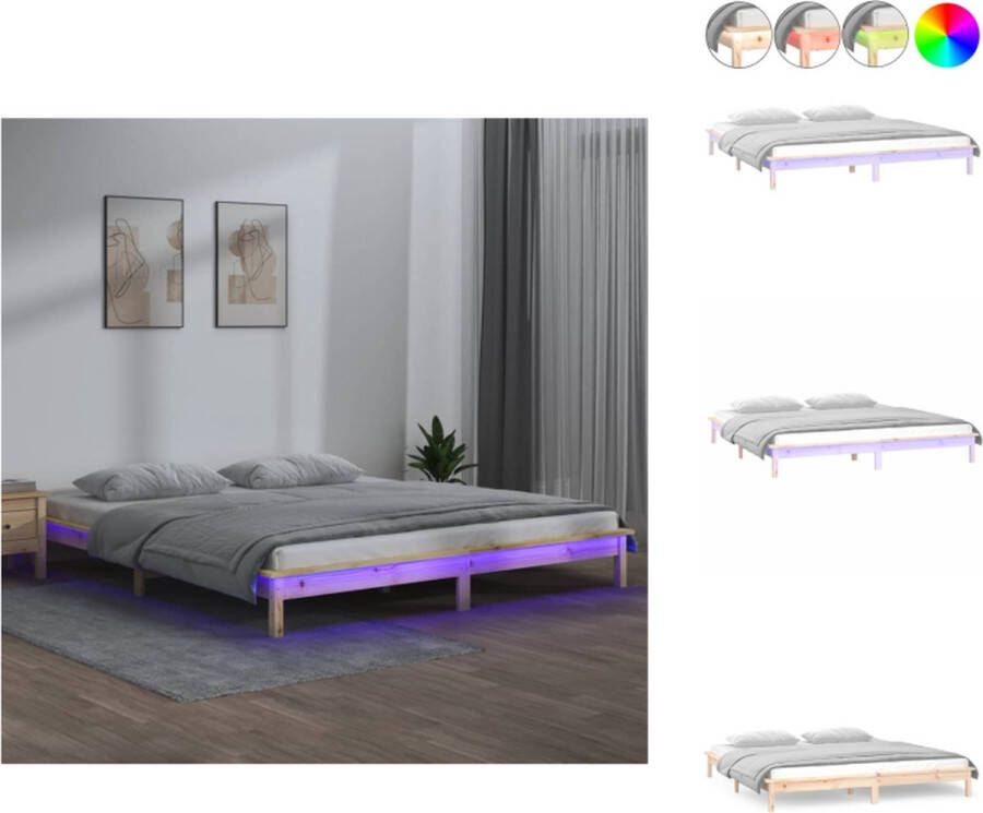 vidaXL Houten Bedframe King Size RGB LED-verlichting Massief Grenenhout Bed