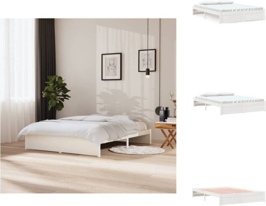 VidaXL Houten Bedframe King Size Wit 205.5 x 155.5 x 31 cm Hoogwaardig massief grenenhout Bed