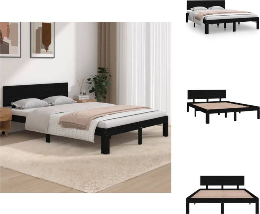 VidaXL Houten Bedframe King Size Zwart 205.5 x 153.5 x 69.5 cm Massief grenenhout Bed