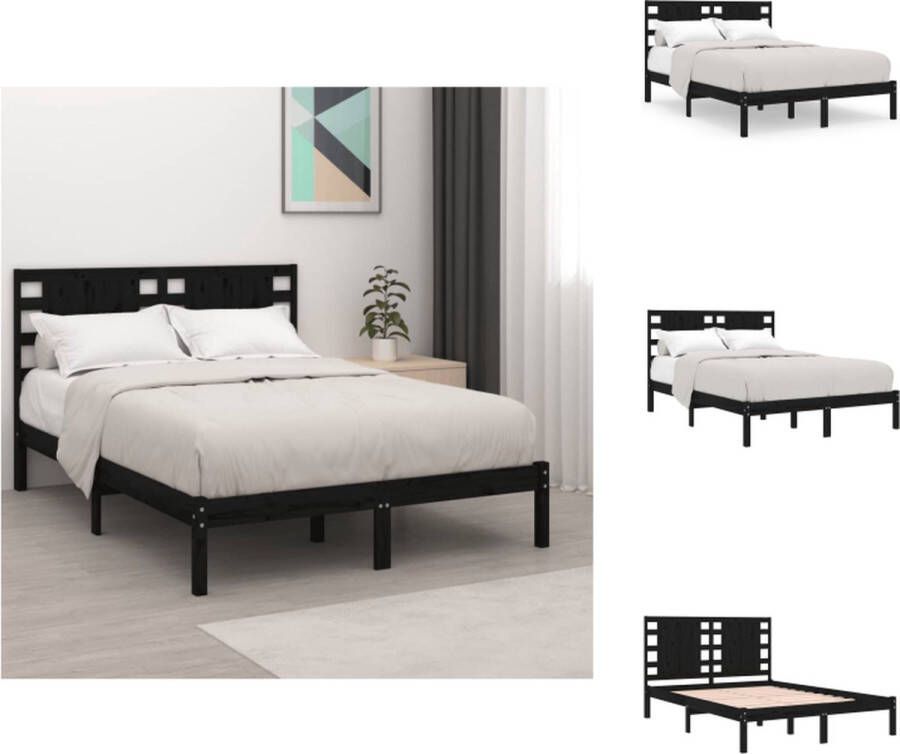 VidaXL Houten Bedframe King Size Zwart Massief Grenenhout 205.5 x 156 x 100 cm Bed