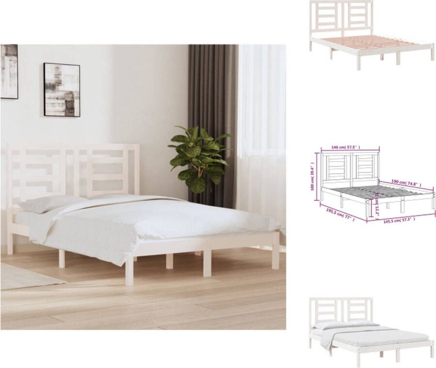 VidaXL Houten bedframe Kingsize Hoogwaardig grenenhout Comfortabel hoofdeinde Wit Bed