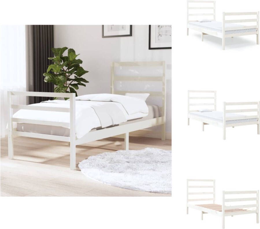 VidaXL Houten Bedframe Klassiek Bed Afmeting- 195.5 x 96 x 100 cm Kleur- Wit Materiaal- Grenenhout Ken- Massief Geschikte matras- 90 x 190 cm Montage vereist Bed