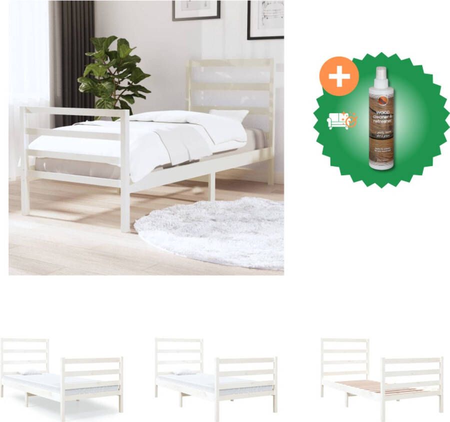 VidaXL Houten Bedframe Klassiek Bed Afmeting- 195.5 x 96 x 100 cm Kleur- Wit Materiaal- Grenenhout Ken- Massief Geschikte matras- 90 x 190 cm Montage vereist Bed Inclusief Houtreiniger en verfrisser