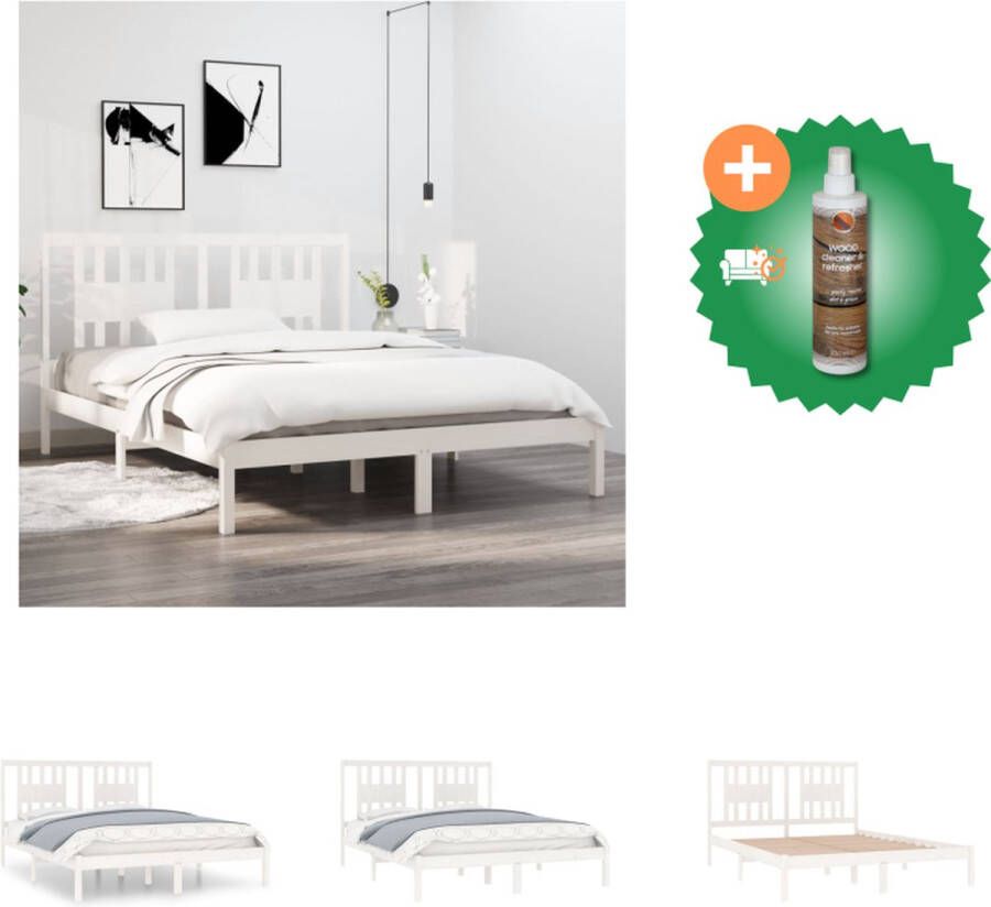 VidaXL Houten Bedframe Klassiek Bedden Afmetingen- 205.5 x 146 x 100 cm Kleur- Wit Bed Inclusief Houtreiniger en verfrisser