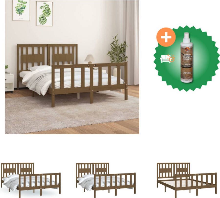 VidaXL Houten Bedframe Klassiek Bedframe 205.5 x 125.5 x 69.5 cm (L x B x H) Honingbruin Bed Inclusief Houtreiniger en verfrisser - Foto 2