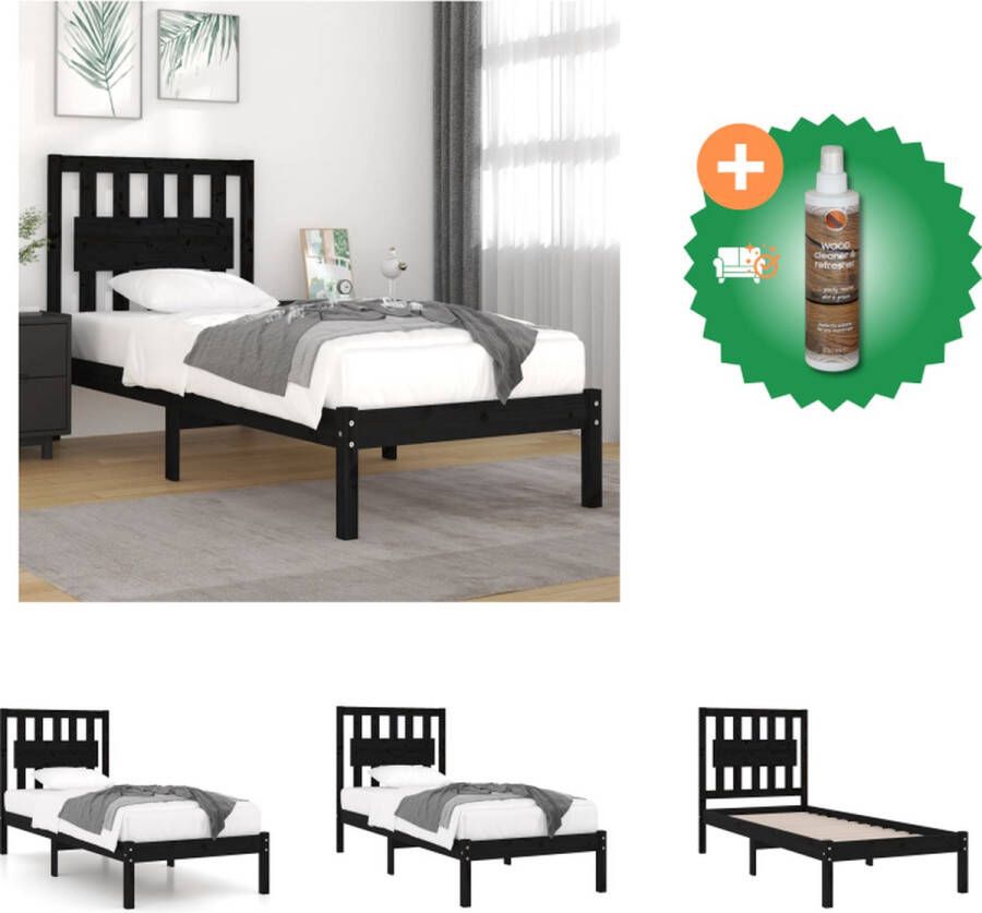 VidaXL bedframe Grenenhout Zwarte 195.5 x 80.5 x 100 cm 75 x 190 cm (2FT6) Matras niet inbegrepen Bed Inclusief Houtreiniger en verfrisser