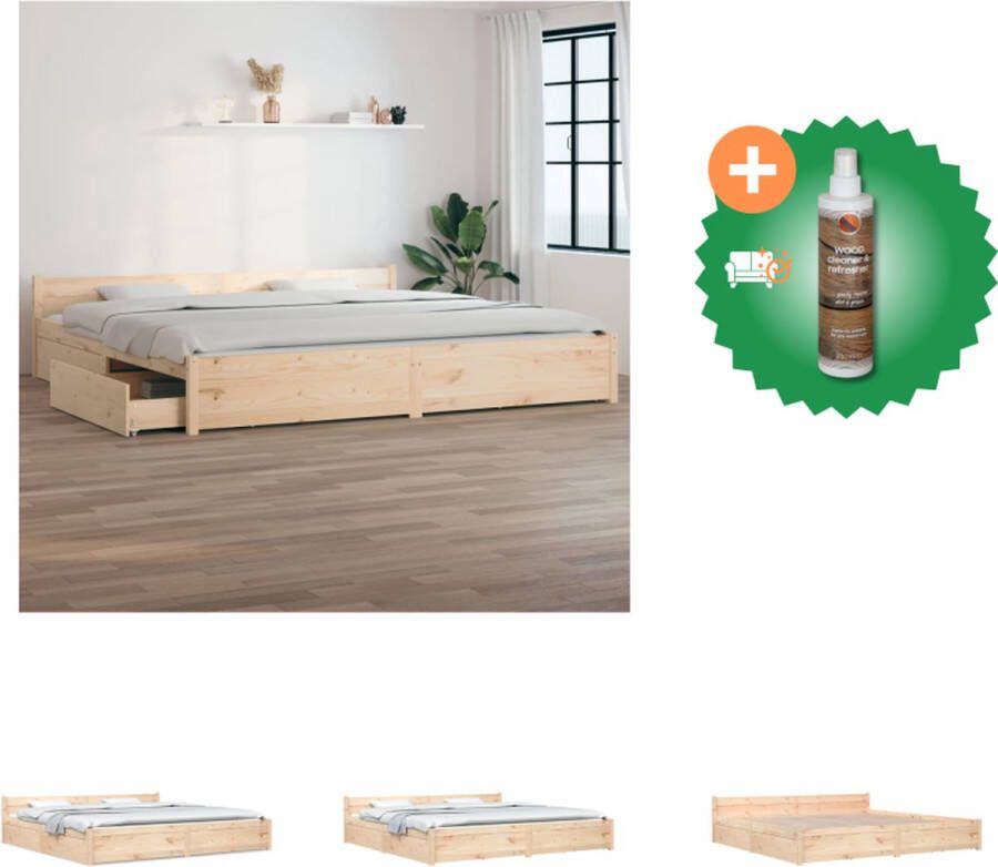 VidaXL Houten Bedframe Klassiek Design Massief Grenenhout 205.5 x 205.5 x 51 cm Opbergfunctie Bed Inclusief Houtreiniger en verfrisser
