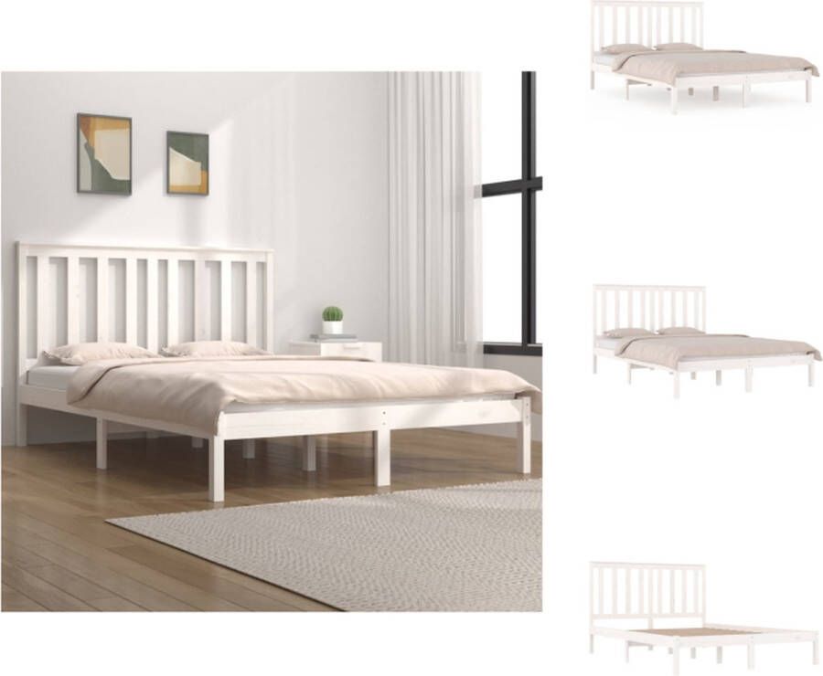 VidaXL Houten Bedframe Klassiek design Massief grenenhout Wit 205.5 x 125.5 x 31 cm Bed