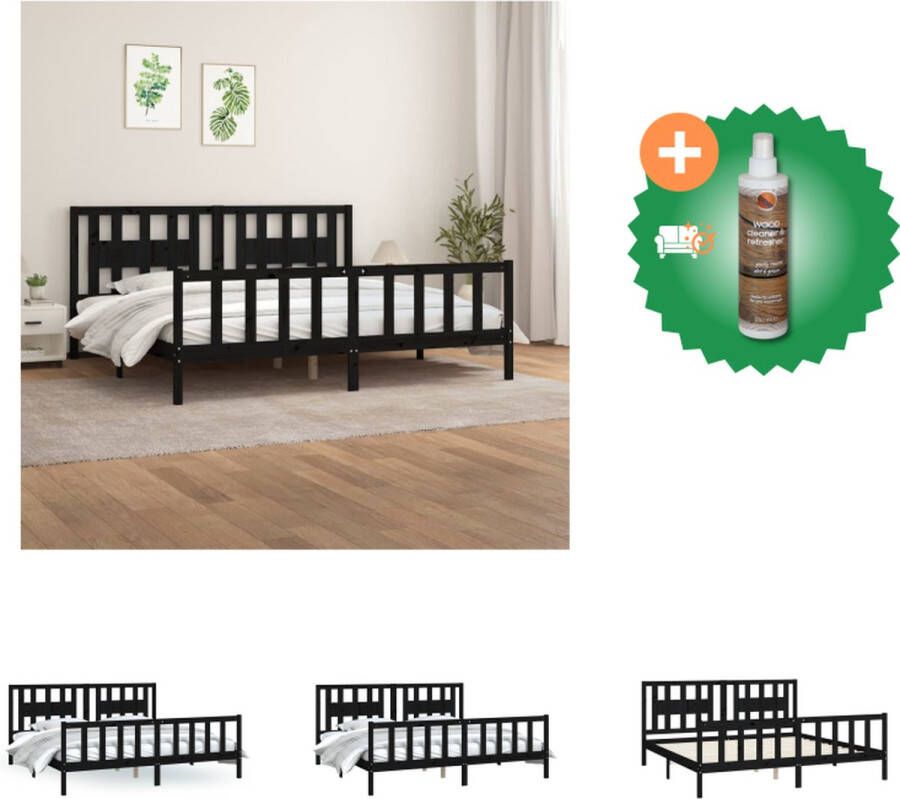VidaXL Houten Bedframe Klassiek Type- Bedframe Afmeting- 205.5 x 185.5 x 69.5 cm (LxBxH) Ken- Massief grenenhout Kleur- Zwart Geschikte matras- 180 x 200 cm Bed Inclusief Houtreiniger en verfrisser