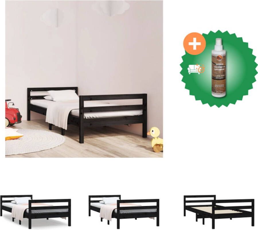 VidaXL Houten Bedframe Klassiek Zwarte Massief Grenenhout 205.5 x 85.5 x 52.5 cm Bed Inclusief Houtreiniger en verfrisser