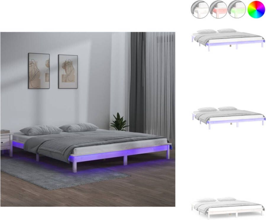 VidaXL Bedframe Bedframes Slaapkamermeubel Bedbasis Bedframe LED massief hout wit 135x190 cm