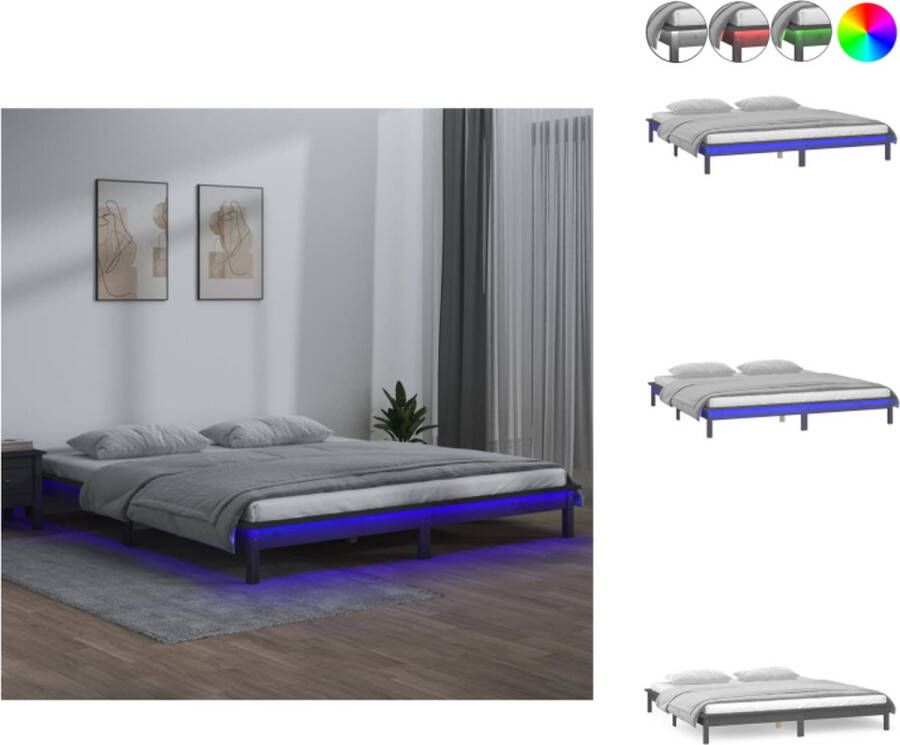 VidaXL Houten Bedframe LED-verlichting 140x190 cm Grijs Bed - Foto 1