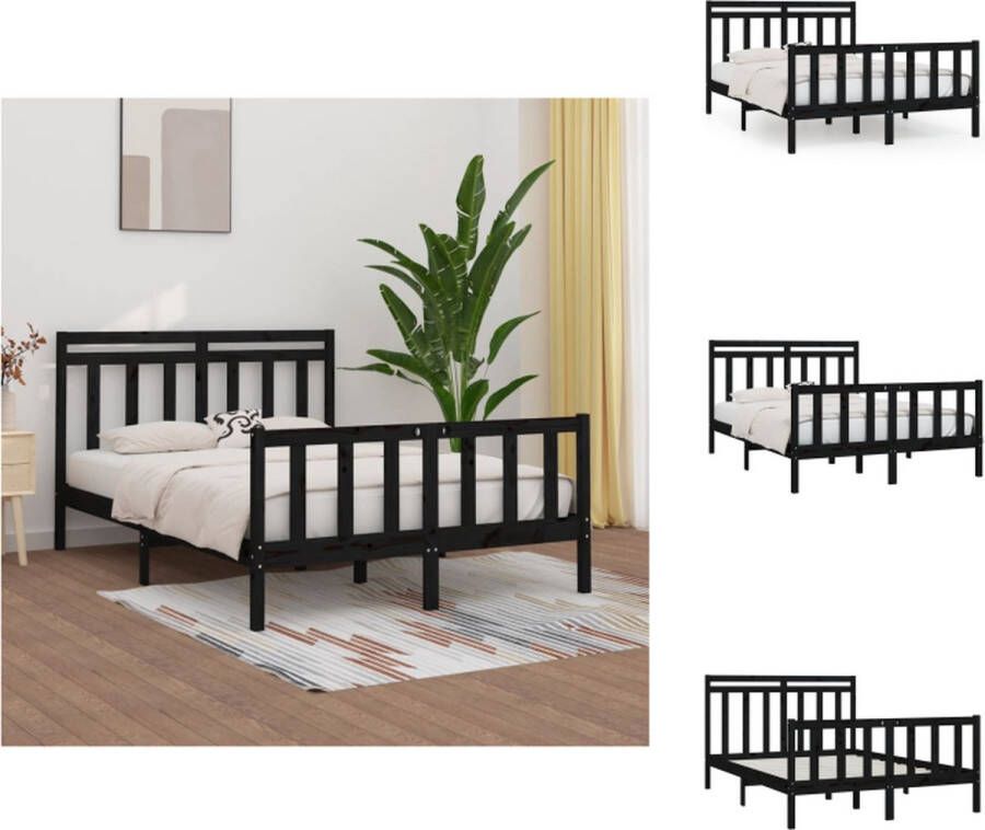 VidaXL Bedframe Bedframes Massief Houten Bed Tweepersoonsbed Bedframe massief grenenhout zwart 150x200 cm 5FT king size - Foto 2