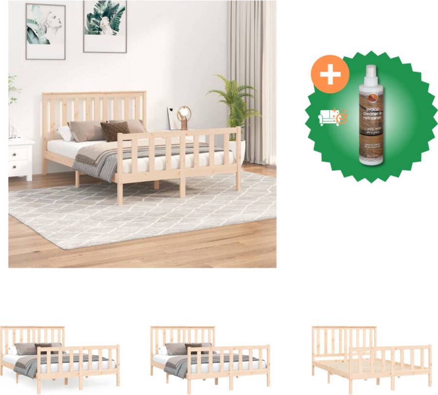 VidaXL Houten Bedframe Massief Grenen 205.5 x 126 x 101 cm Hoofdeind Geen Matras Handleiding inbegrepen Bed Inclusief Houtreiniger en verfrisser - Foto 2