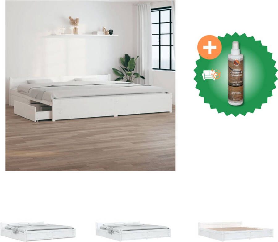 VidaXL Houten Bedframe Massief Grenen 205.5 x 185.5 x 51 cm Wit Bed Inclusief Houtreiniger en verfrisser
