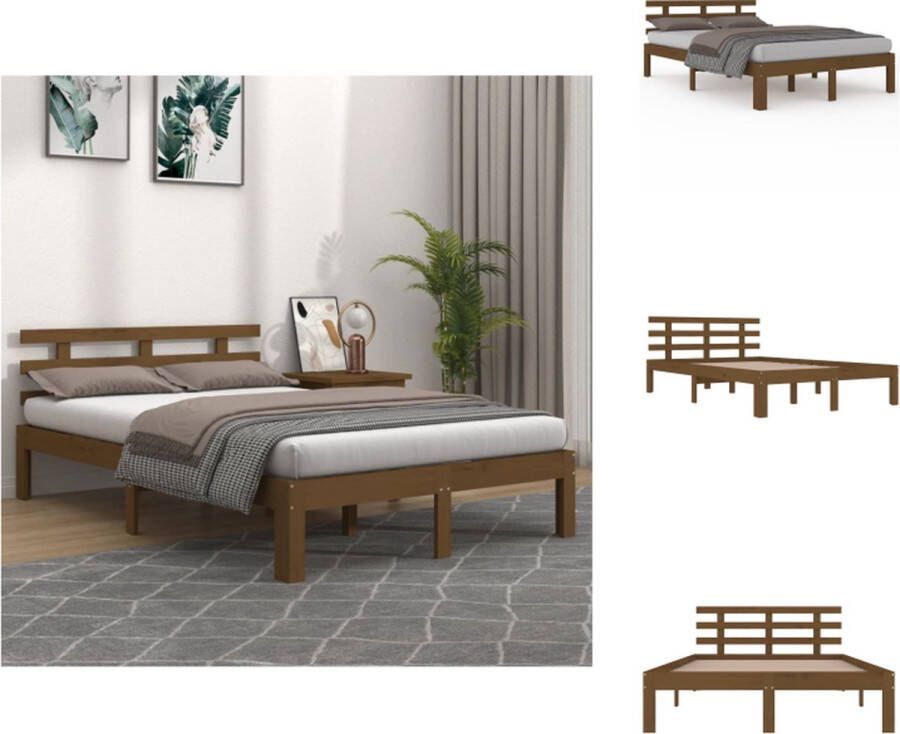 VidaXL Houten Bedframe Massief grenenhout 135 x 190 cm Honingbruin Bed