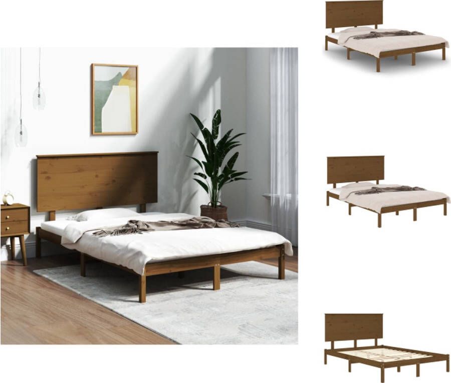 VidaXL Houten Bedframe Massief grenenhout 140 x 200 cm Honingbruin Bed