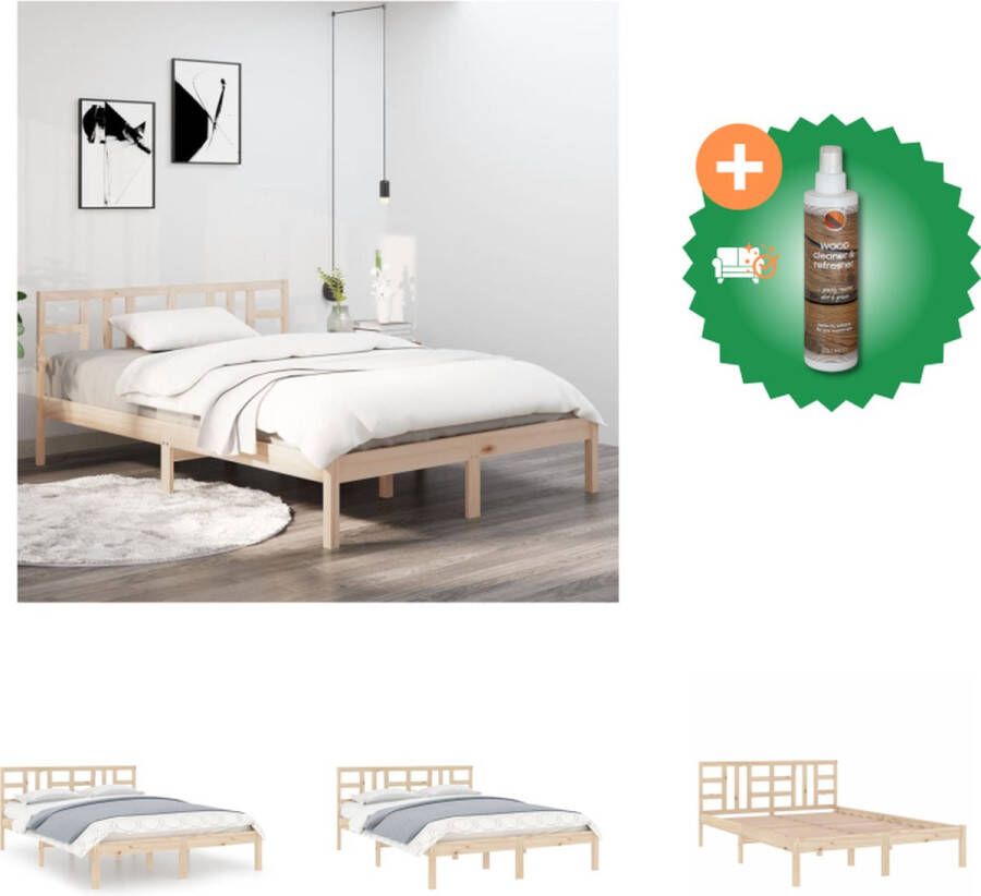 VidaXL Houten Bedframe Massief Grenenhout 140 x 200 cm Multiplex Lattenbodem Bed Inclusief Houtreiniger en verfrisser