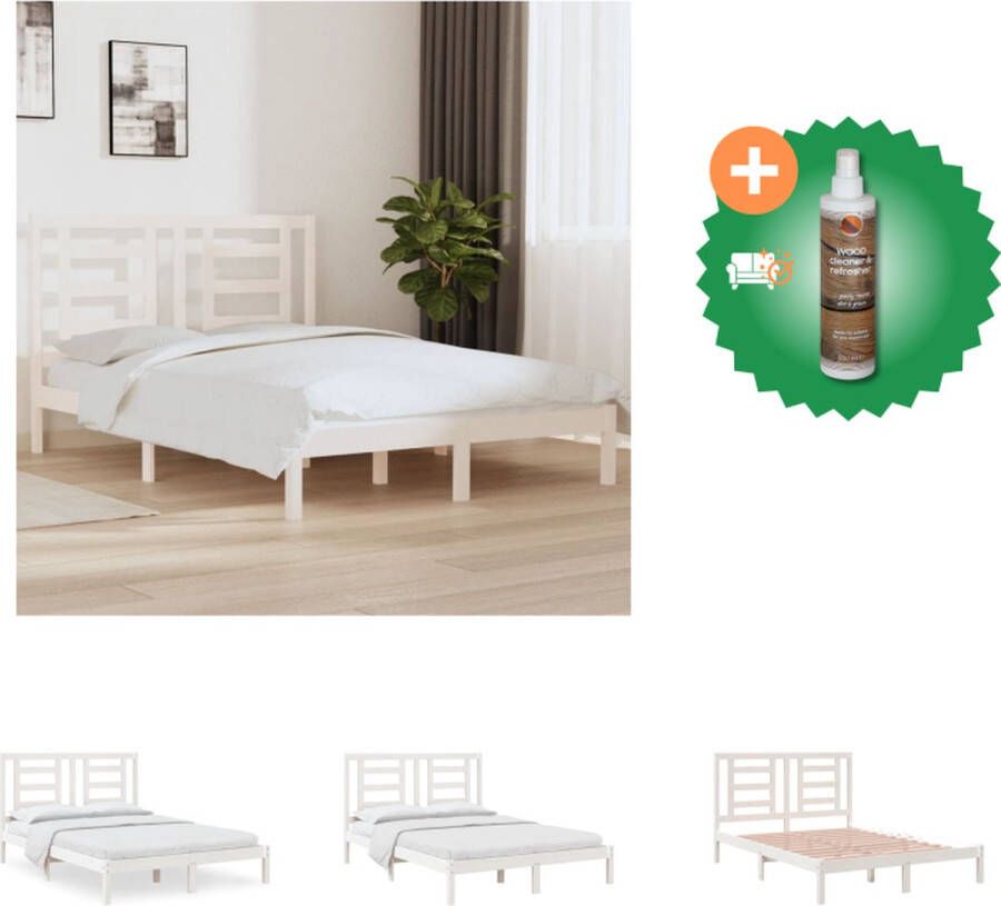 VidaXL Bedframe Massief grenenhout Wit 205.5 x 155.5 x 69.5 cm Voor matras 150 x 200 cm Montage vereist Bed Inclusief Houtreiniger en verfrisser