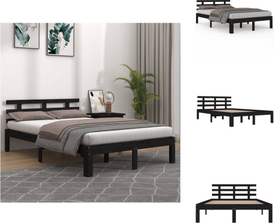 VidaXL Houten Bedframe Massief Grenenhout 150 x 200 cm Zwart Bed
