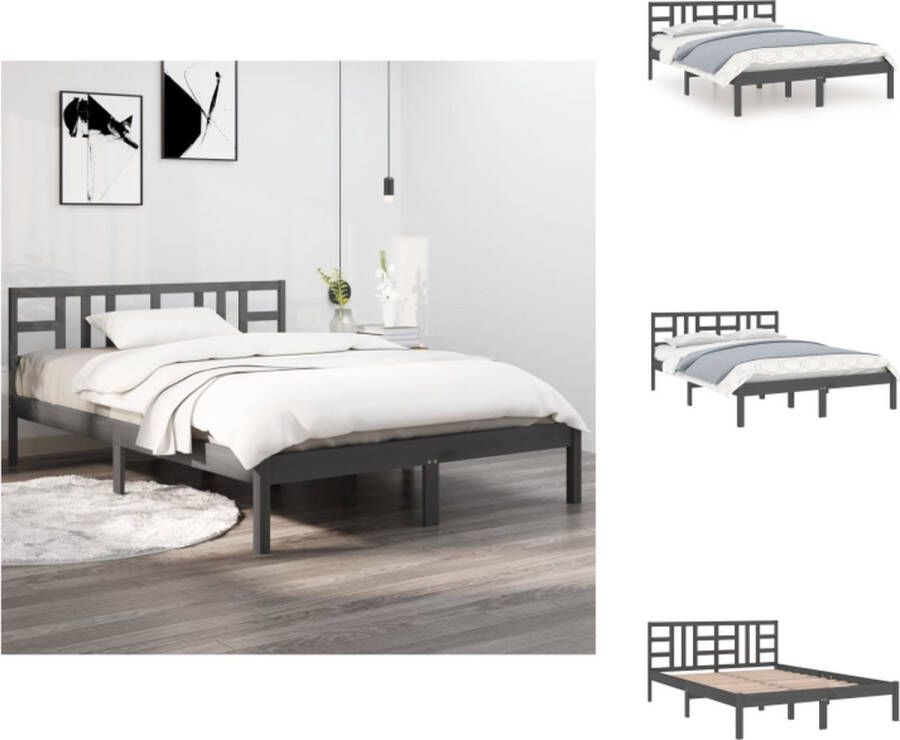 VidaXL Houten Bedframe Massief Grenenhout 180 x 200 cm Grijs + Hoofdeind Bed
