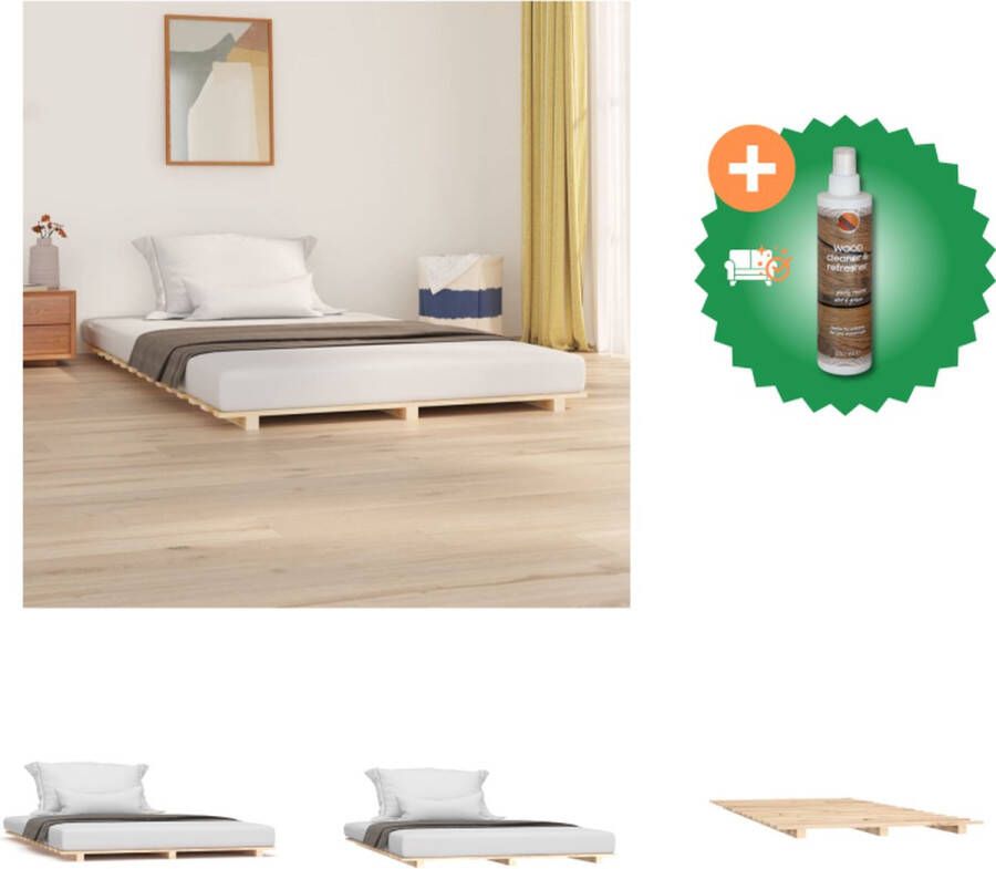 VidaXL Houten Bedframe Massief Grenenhout 190 x 135 x 5 cm Stabiele Lattenbodem Bed Inclusief Houtreiniger en verfrisser