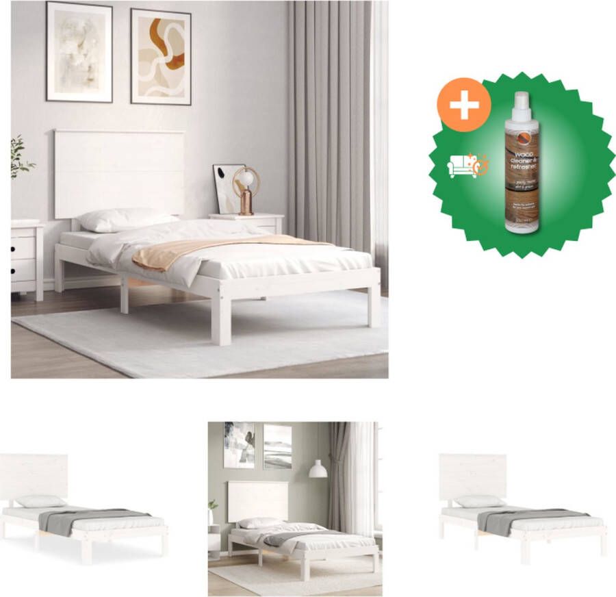 VidaXL Houten Bedframe Massief grenenhout 193.5 x 78.5 x 82.5 cm Wit Bed Inclusief Houtreiniger en verfrisser