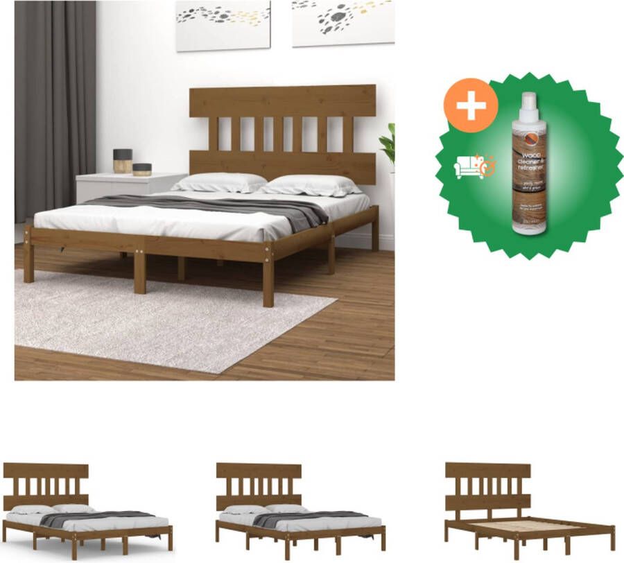VidaXL Houten Bedframe Massief grenenhout 195.5 x 125.5 x 31 cm Honingbruin Bed Inclusief Houtreiniger en verfrisser