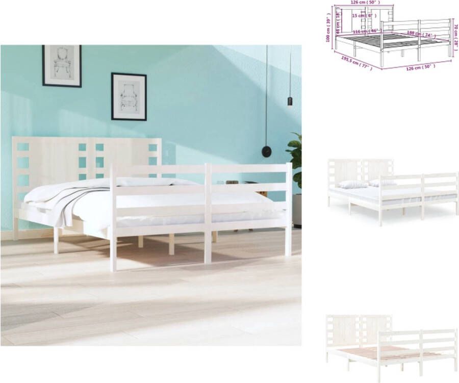 VidaXL Houten Bedframe Massief Grenenhout 195.5 x 126 x 70 cm Wit Geschikt voor 120 x 190 cm Matras Bed - Foto 3