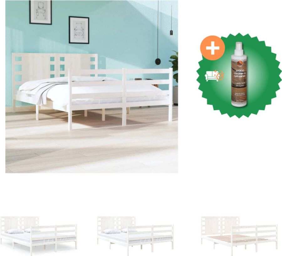 VidaXL Bedframe Grenenhout 120 x 190 cm (4FT) Wit Stabiel en comfortabel Matras niet inbegrepen Montage vereist Levering bevat 1 x bedframe 1 x hoofdeind Bed Inclusief Houtreiniger en verfrisser - Foto 2