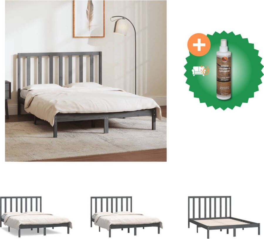 VidaXL Houten Bedframe Classic 135x190 cm Grijs Massief grenenhout Lattenbodem inbegrepen Hoofdeinde voor extra ondersteuning Excl matras 195.5x141x100 cm (LxBxH) Montage vereist Bed Inclusief Houtreiniger en verfrisser - Foto 8