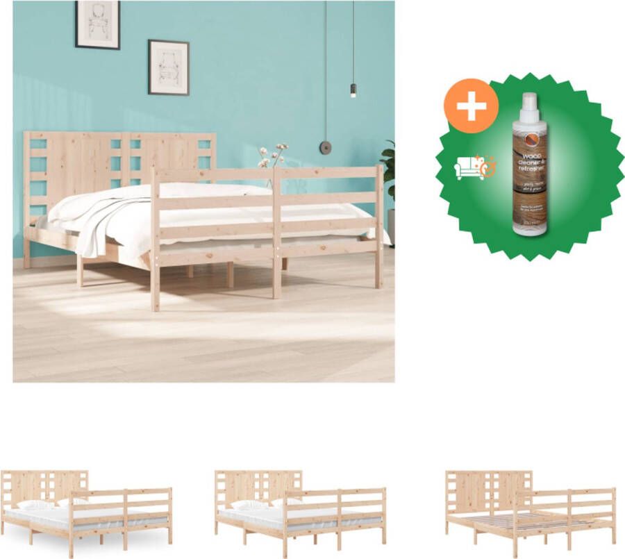 VidaXL Houten Bedframe Massief Grenenhout 195.5 x 140.5 x 69.5 cm Comfortabel hoofdeinde Bed Inclusief Houtreiniger en verfrisser