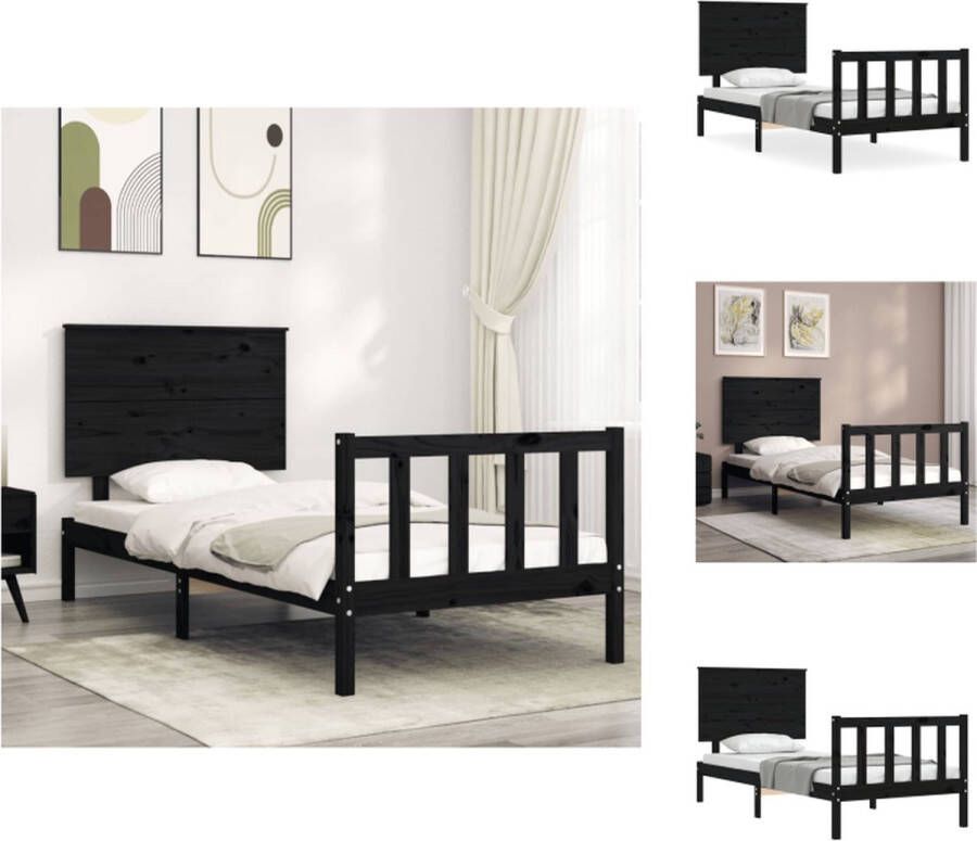 VidaXL Bedframe Bedframes Bed Eenpersoonsbed Bedframe met hoofdbord massief hout zwart 2FT6 Small Single - Foto 2